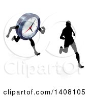 Poster, Art Print Of Silhouetted Man Racing A Clock Character
