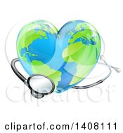 Poster, Art Print Of 3d Stethoscope Around A Heart Earth Globe
