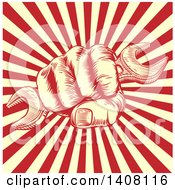 Poster, Art Print Of Propaganda Poster Spanner Woodcut Fist