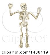 Poster, Art Print Of Happy Cartoon Skeleton Character Waving Or Dancing