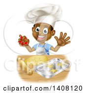 Poster, Art Print Of Happy Black Boy Chef Making Star Cookies