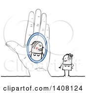 Clipart Of A Hand Holding A Mirror With A Bad Reflection Of A Woman Royalty Free Vector Illustration