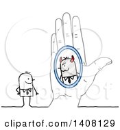 Clipart Of A Hand Holding A Mirror With A Bad Reflection Of A Stick Business Man Royalty Free Vector Illustration