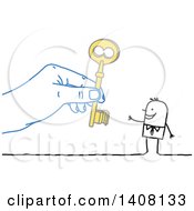 Poster, Art Print Of Hand Giving A Key To A Stick Business Man