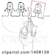 Clipart Of A Hand Using Scissors To Cut A Stick Business Man Out Of A Group Royalty Free Vector Illustration by NL shop