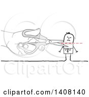 Clipart Of A Hand Using Scissors To Cut A Stick Business Mans Head Off Royalty Free Vector Illustration by NL shop