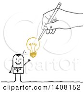 Poster, Art Print Of Hand Drawing A Stick Business Man With An Idea