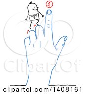 Clipart Of A Stick Business Man Climbing A Hand Royalty Free Vector Illustration