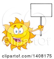 Poster, Art Print Of Yellow Summer Time Sun Character Mascot Holding A Blank Sign