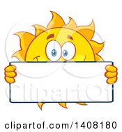 Clipart Of A Yellow Summer Time Sun Character Mascot Holding A Blank Sign Royalty Free Vector Illustration