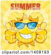 Poster, Art Print Of Yellow Summer Time Sun Character Mascot Giving Two Thumbs Up With Text On Yellow