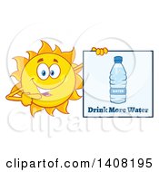 Clipart Of A Yellow Summer Time Sun Character Mascot Holding A Drink More Water Sign Royalty Free Vector Illustration by Hit Toon