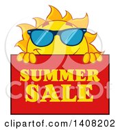 Poster, Art Print Of Yellow Sun Character Mascot With A Summer Sale Sign