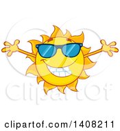 Poster, Art Print Of Yellow Summer Time Sun Character Mascot With Open Arms