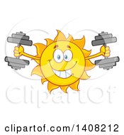 Poster, Art Print Of Yellow Summer Time Sun Character Mascot Working Out With Dumbbells