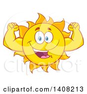 Poster, Art Print Of Yellow Summer Time Sun Character Mascot Flexing