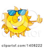 Poster, Art Print Of Yellow Summer Time Sun Character Mascot Winking And Giving A Thumb Up
