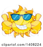 Poster, Art Print Of Yellow Summer Time Sun Character Mascot Giving Two Thumbs Up