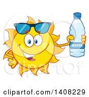 Clipart Of A Yellow Summer Time Sun Character Mascot Holding A Bottled Water Royalty Free Vector Illustration by Hit Toon