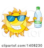 Poster, Art Print Of Yellow Summer Time Sun Character Mascot Holding A Bottled Water