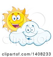 Poster, Art Print Of Yellow Summer Time Sun Character Mascot Looking Over A Cloud