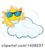 Poster, Art Print Of Yellow Summer Time Sun Character Mascot Wearing Shades And Smiling Over A Cloud