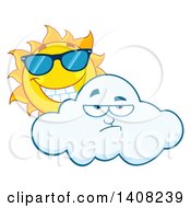 Poster, Art Print Of Yellow Summer Time Sun Character Mascot Wearing Shades And Looking Over A Cloud