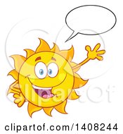 Poster, Art Print Of Yellow Summer Time Sun Character Mascot Talking And Waving