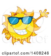 Poster, Art Print Of Yellow Summer Time Sun Character Mascot Wearing Shades And Waving