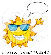 Clipart Of A Yellow Summer Time Sun Character Mascot Wearing Shades Talking And Waving Royalty Free Vector Illustration
