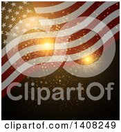 Poster, Art Print Of Background Of Gold Independence Day Fireworks And A Waving American Flag