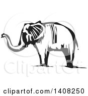 Poster, Art Print Of Black And White Woodcut Elephant