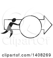 Poster, Art Print Of Black And White Design Of A Man Rolling A Ball Forward Pushing Ahead