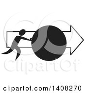 Poster, Art Print Of Black And White Design Of A Man Rolling A Ball Forward Pushing Ahead