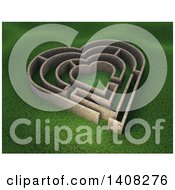Clipart Of A 3d Heart Shaped Maze On Grass Royalty Free Illustration