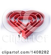 Poster, Art Print Of 3d Man Outside A Red Heart Shaped Maze On A White Background