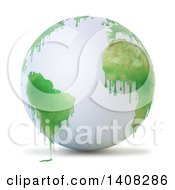 Poster, Art Print Of 3d White Earth Globe With Paint Dripping From Green Continents