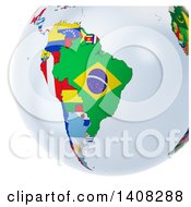Poster, Art Print Of 3d Earth Globe With Continents Made Of National Flags Featuring South America