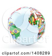Poster, Art Print Of 3d Earth Globe With Continents Made Of National Flags Featuring The Atlantic Ocean