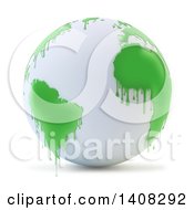 Poster, Art Print Of 3d White Earth Globe With Paint Dripping From Green Continents