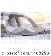 Poster, Art Print Of 3d Robot Driving A Car Stuck In A Traffic Jam