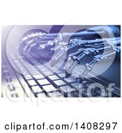 Poster, Art Print Of Pair Of 3d Skeletal Robot Hands Typing On A Computer Keyboard