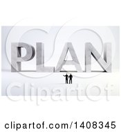 Clipart Of A 3d Team Of Engineers Discussing A Plan By Giant Text Royalty Free Illustration