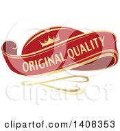 Clipart Of A Red And Gold Luxurious Retail Quality Guarantee Ribbon Banner Design Element Royalty Free Vector Illustration