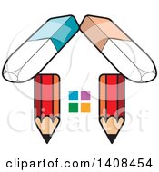 Clipart Of A House Made Of Pencils And Erasers Royalty Free Vector Illustration