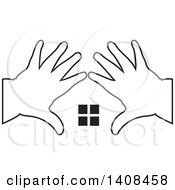 Poster, Art Print Of Clipart Of  Black And White Silhouetted Hands Framing Windows Royalty Free Vector Illustration