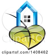 Clipart Of A Green Leaf And House Royalty Free Vector Illustration