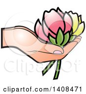 Poster, Art Print Of Hand Holding Yellow And Pink Flowers
