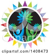 Poster, Art Print Of Circle With Cheering People And Flowers