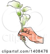 Hand Holding Calla Lilies